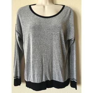 INC Marled Gray Black Trim Scoop Neck Long Drop Sleeve Blouse Top Size S